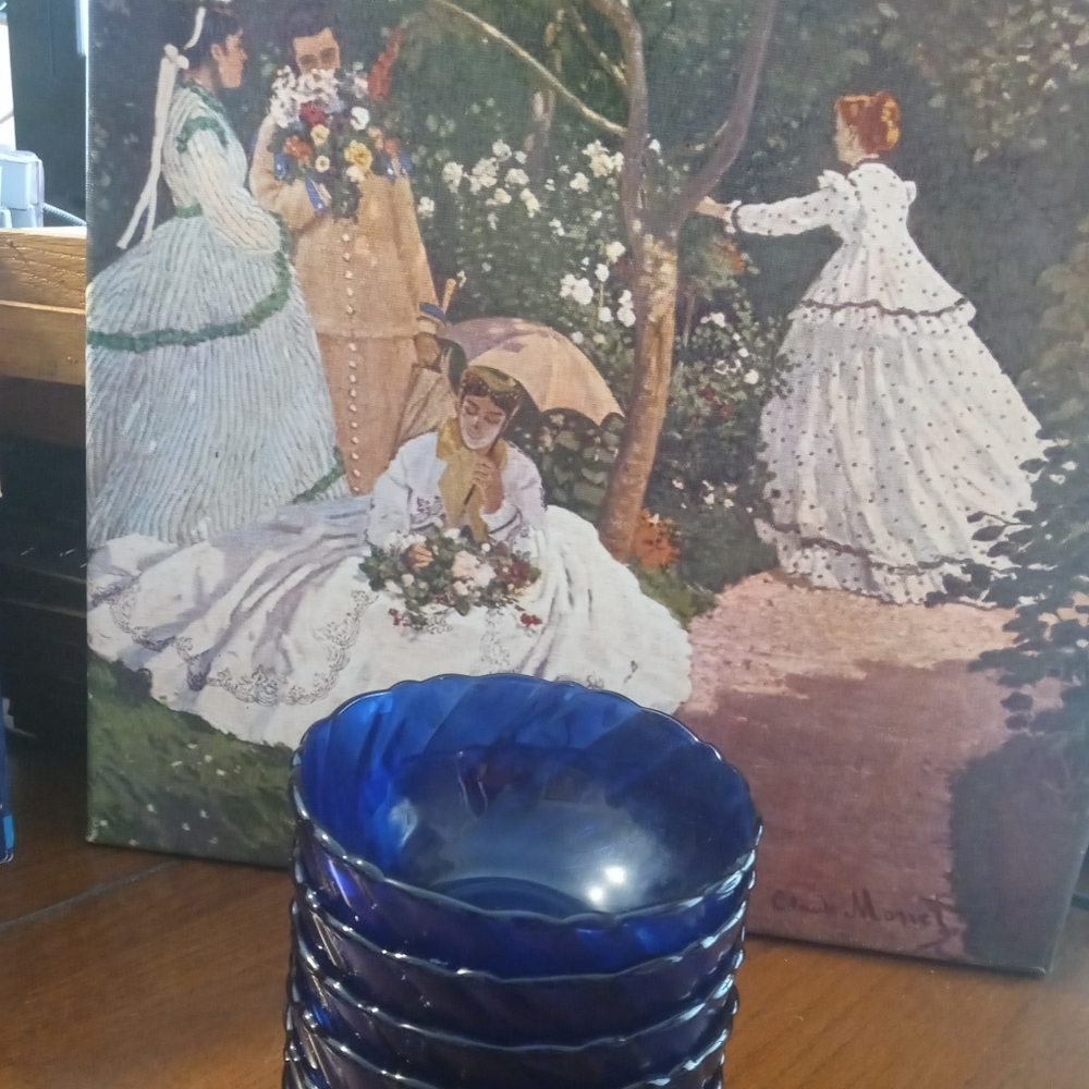 6 Cobalt Blue Bowls, Vintage Glassware, Dessert Bowl, French Glass,4.75"×2.25" - Picture 7 of 9